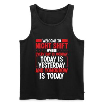 Factory Worker Night Shift Worker Production Humor - Men's Premium Organic Tank Top - black - Front - AI Model Male 178 light (178cm)