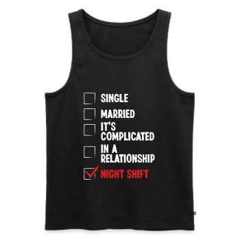 Factory Worker Night Shift Production Funny - Men's Premium Organic Tank Top - black - Front - AI Model Male 178 light (178cm)