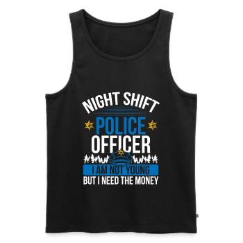 Humour Night Shift Pollice Officier Drôle Policier - Débardeur bio Premium Homme - noir - Devant - AI Model Male 178 light (178cm)