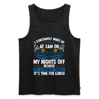 Humour Night Shift POlice Officier Drôle Policier - Débardeur bio Premium Homme - noir - Devant - AI Model Male 178 light (178cm)