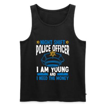 Drôle de policier Humour Night Shift Policier - Débardeur bio Premium Homme - noir - Devant - AI Model Male 178 light (178cm)