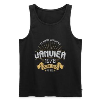 Des Années D'excellence Janvier 1976 47 Ans - Débardeur bio Premium Homme - noir - Devant - AI Model Male 178 light (178cm)