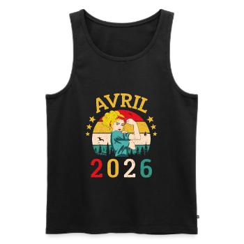 Avril 2026 Anniversaire Vintage Happy Birthday - Débardeur bio Premium Homme - noir - Devant - Michal (187cm)