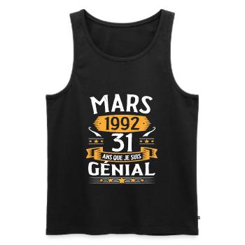 Mars 1992 31 Ans Que Je Suis Génial Anniversaire - Débardeur bio Premium Homme - noir - Devant - AI Model Male 178 light (178cm)