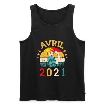 Avril 2021 Anniversaire Vintage Happy Birthday - Débardeur bio Premium Homme - noir - Devant - Michal (187cm)
