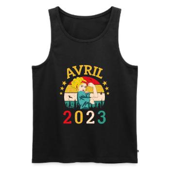 Avril 2023 Anniversaire Vintage Happy Birthday - Débardeur bio Premium Homme - noir - Devant - Michal (187cm)