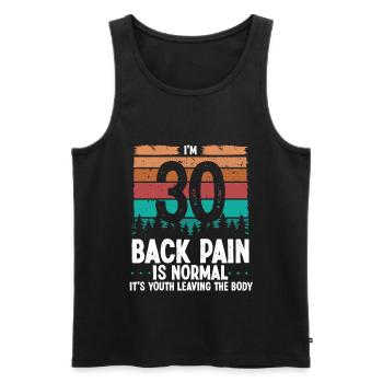 30 ans Humour Mal de dos Blessure 30 anniversaire - Débardeur bio Premium Homme - noir - Devant - AI Model Male 178 light (178cm)