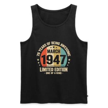 Anniversaire Vintage Idée Cadeau Mars 76 - Débardeur bio Premium Homme - noir - Devant - Michal (187cm)