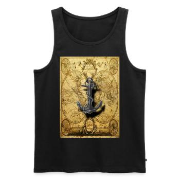 "Old marine world map with anchor 1" - Men's Premium Organic Tank Top - black - Front - AI Model Male 178 light (178cm)