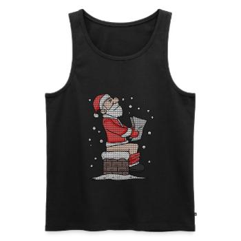 Père Noël assis sur la cheminée drôle - Débardeur bio Premium Homme - noir - Devant - Michal (187cm)
