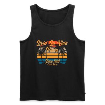 Depuis 1969 Costa Rica Vida Pura Vintage Sunset Pal - Débardeur bio Premium Homme - noir - Devant - AI Model Male 178 light (178cm)