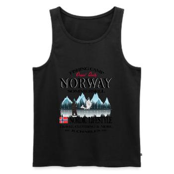 Norvège, Norvège, Norvège, pêche, vacances, cadeau, cool - Débardeur bio Premium Homme - noir - Devant - Michal (187cm)