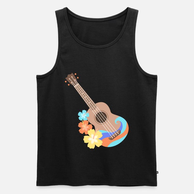 Brown-Wellenmusterukulele mit Hibiscusblumen - Männer Premium Bio Tank Top - Schwarz