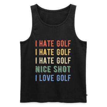 Funny Golfer - Ich hasse Golf I - Männer Premium Bio Tank Top - Schwarz - Vorne - Michal (187cm)