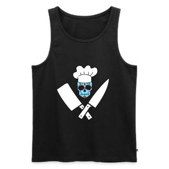Couteau de cuisinier tête de mort gril Dia de Muertos - Débardeur bio Premium Homme - noir - Devant - Michal (187cm)