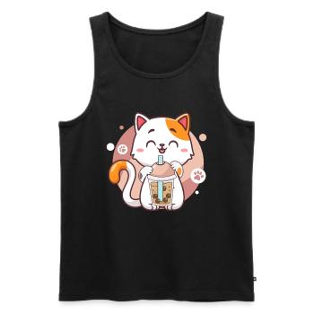 Cat Boba Tea Bubble Tea Anime Kawaii Neko - Débardeur bio Premium Homme - noir - Devant - Michal (187cm)
