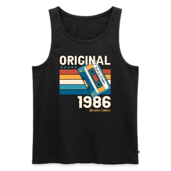 37e anniversaire mari octobre millésime 1986 cassette - Débardeur bio Premium Homme - noir - Devant - Michal (187cm)