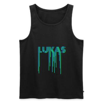 Lettrage du prénom Lukas Luka - Débardeur bio Premium Homme - noir - Devant - AI Model Male 178 light (178cm)
