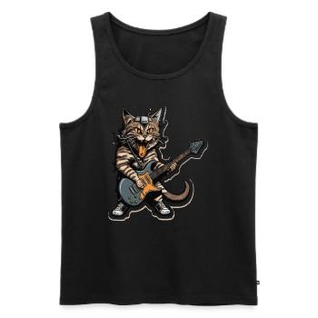 Rock-Gitarrenspieler Katze - Männer Premium Bio Tank Top - Schwarz - Vorne - AI Model Male 178 light (178cm)