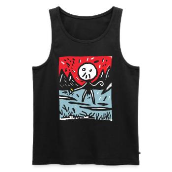 Le soleil rouge du Japon : montagnes et bonhommes allumettes - Débardeur bio Premium Homme - noir - Devant - AI Model Male 178 light (178cm)
