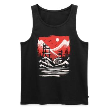Japan's Red Sun: The Sardine Fish Temple - Men's Premium Organic Tank Top - black - Front - Michal (187cm)