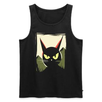 Japanese Red Sun: Bad Mood Cat - Men's Premium Organic Tank Top - black - Front - AI Model Male 178 light (178cm)