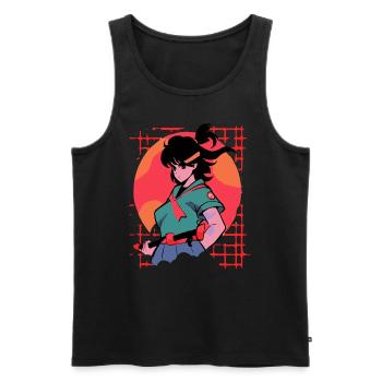 Fille guerrière dans le style classique de l’anime Vaporwave - Débardeur bio Premium Homme - noir - Devant - AI Model Male 178 light (178cm)