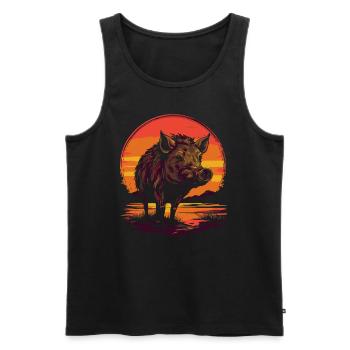 Retro sunset and a wild boar - Men's Premium Organic Tank Top - black - Front - AI Model Male 178 light (178cm)