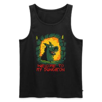 Drôle de cochon dragon : bienvenue dans le donjon - Débardeur bio Premium Homme - noir - Devant - Michal (187cm)