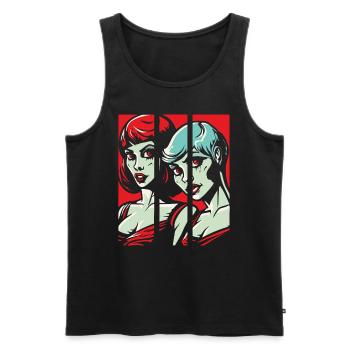 Portrait de bande dessinée de belles copines - Débardeur bio Premium Homme - noir - Devant - AI Model Male 178 light (178cm)