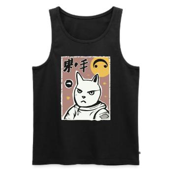 A vintage cartoon space kitten - Men's Premium Organic Tank Top - black - Front - AI Model Male 178 light (178cm)