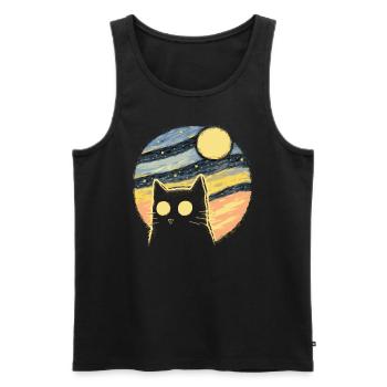Sternennacht Retro Katze - Männer Premium Bio Tank Top - Schwarz - Vorne - AI Model Male 178 light (178cm)