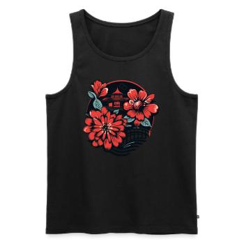 Temple japonais et fleurs - Débardeur bio Premium Homme - noir - Devant - AI Model Male 178 light (178cm)