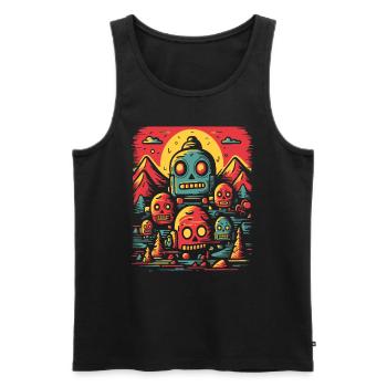 Dessin Animé Robotique Robot Nature - Débardeur bio Premium Homme - noir - Devant - Michal (187cm)