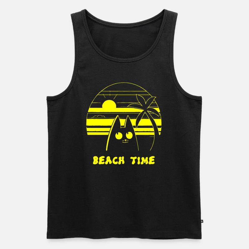 Palmen Strand Zeit Katze - Männer Premium Bio Tank Top - Schwarz