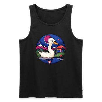Nager au lac : un oiseau cygne de dessin animé - Débardeur bio Premium Homme - noir - Devant - Michal (187cm)