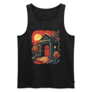 Asiatique Japonais Cartoon Floral Gate Hut - Débardeur bio Premium Homme - noir - Devant - Michal (187cm)