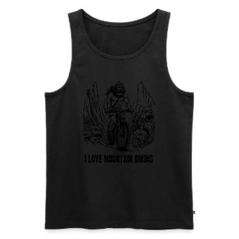 L’homme des cavernes de l’âge de pierre : J’adore le VTT - Débardeur bio Premium Homme - noir - Devant - AI Model Male 178 light (178cm)