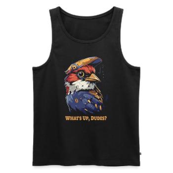 Cooler Vogel mit Style: Was geht ab, Jungs? - Männer Premium Bio Tank Top - Schwarz - Vorne - AI Model Male 178 light (178cm)
