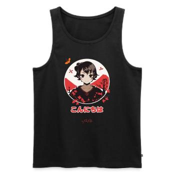 こんにちは Konnichiwa Hallo Japan - Männer Premium Bio Tank Top - Schwarz - Vorne - AI Model Male 178 light (178cm)