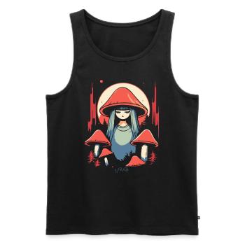 The mushroom girl and mushrooms in the forest - Men's Premium Organic Tank Top - black - Front - AI Model Male 178 light (178cm)