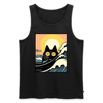 S’ennuyer sur la plage : un chat rétro - Débardeur bio Premium Homme - noir - Devant - Michal (187cm)