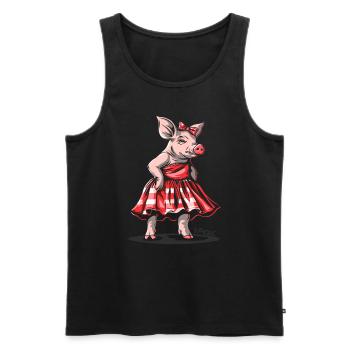 Miss 50s Rockabilly Schwein im Karo Kleid - Männer Premium Bio Tank Top - Schwarz - Vorne - AI Model Male 178 light (178cm)