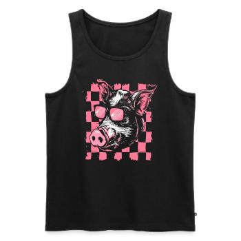 Coole karierte Flagge Schwein - Männer Premium Bio Tank Top - Schwarz - Vorne - AI Model Male 178 light (178cm)