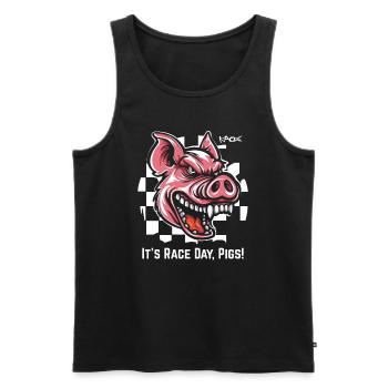 Immer bereit für Rennen, Zielflaggen Schwein - Männer Premium Bio Tank Top - Schwarz - Vorne - Michal (187cm)