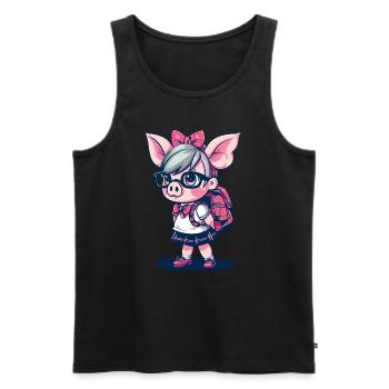 Back To School: Nerd Schoolgirl Pig - Men's Premium Organic Tank Top - black - Front - Michal (187cm)