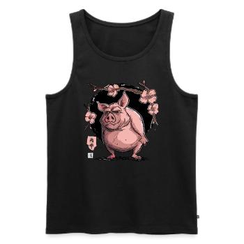 Japon Sakura Cochon en fleurs de cerisier - Débardeur bio Premium Homme - noir - Devant - Michal (187cm)