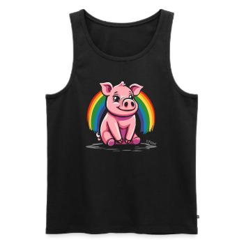Niedliches Regenbogen Schwein - Männer Premium Bio Tank Top - Schwarz - Vorne - Michal (187cm)