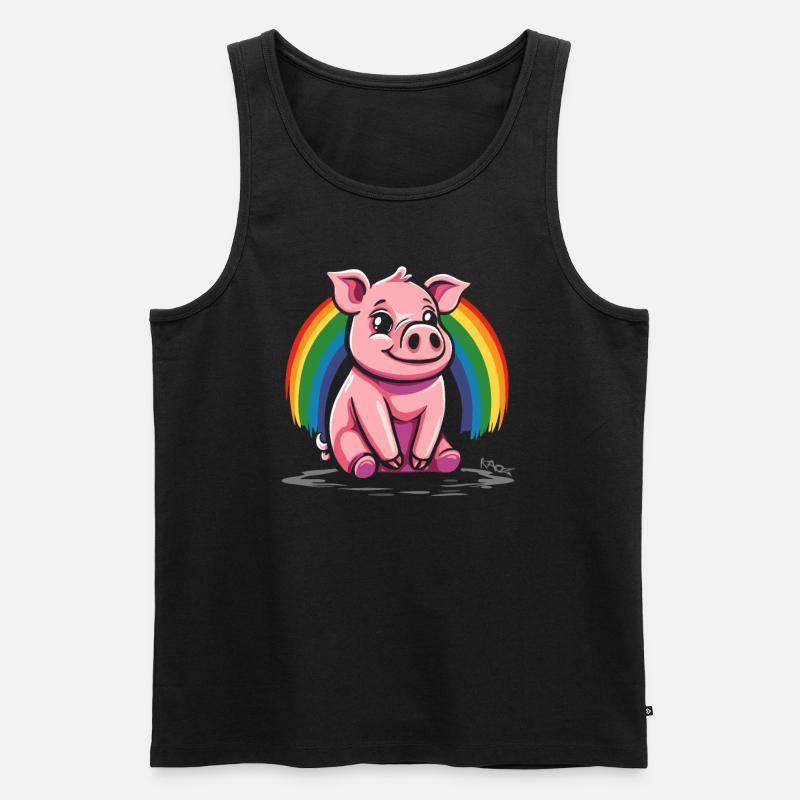 Niedliches Regenbogen Schwein - Männer Premium Bio Tank Top - Schwarz