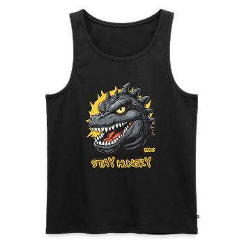 Restez affamés ! Lézard dinosaure géant - Débardeur bio Premium Homme - noir - Devant - AI Model Male 178 light (178cm)